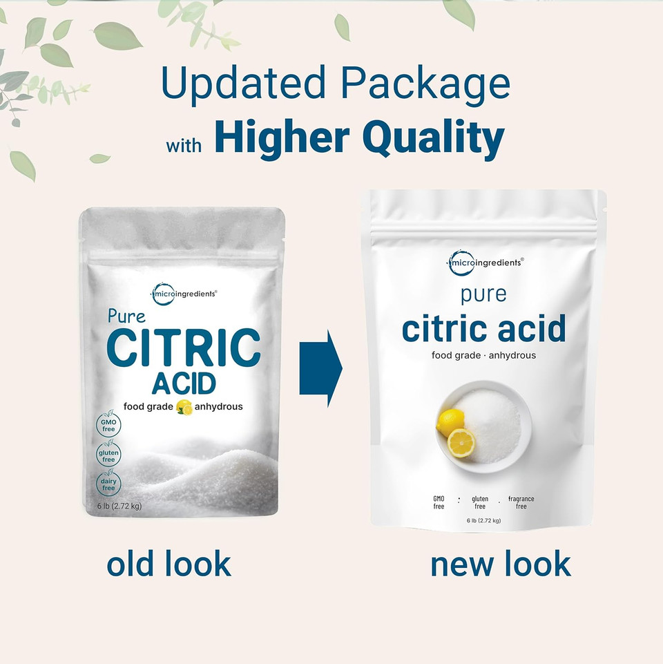Citric Acid 6 Pounds, Food Grade, Fine Granular Powder | 100% Pure, Concentrated Anhydrous Form | Natural Preservative + Great For Cooking, Cleaning, & Diy Bath Bombs | Non-Gmo