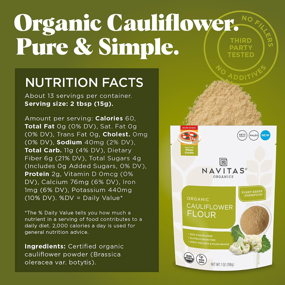 Navitas Organics Cauliflower Flour, 7Oz  Organic, Non-Gmo, 100% Cauliflower Flour For Keto Pizza & Baking  13 Servings