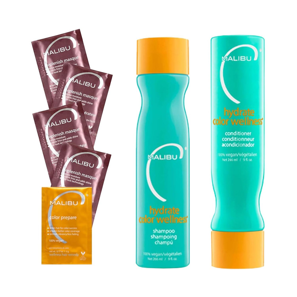 Malibu C Hydrate Color Wellness Collection - Moisturizing Color Safe Shampoo & Hydrating Hair Remedy - Formulated To Preserve + Protect Hair Color
