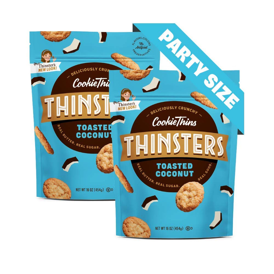 Thinsters Cookie Thins Cookies, Toasted Coconut, 16Oz (Pack Of 2), Non-Gmo, Peanut Free, No Corn Syrup, Crunchy Cookies, No Artificial Flavors, Colors, Or Preservatives