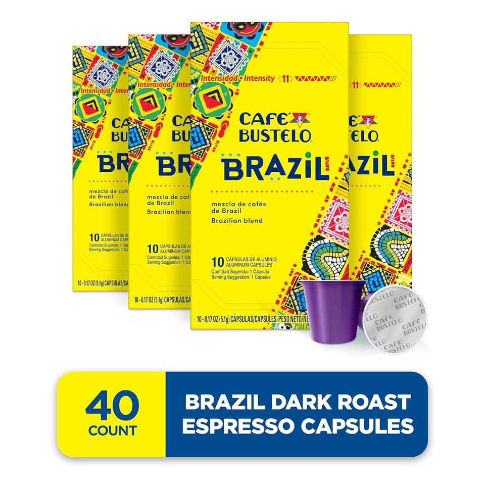 Cafã£Â© Bustelo Aluminum Espresso Capsules, Brazil Blend, Nespresso Originalline Compatible, Intensity 11, 40 Count