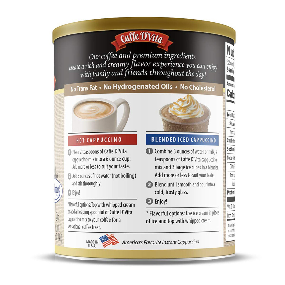 Caffe Dã¢ÂVita Sugar Free Mocha Cappuccino Mix - Sugar Free Mocha Mix, Gluten Free, No Cholesterol, No Hydrogenated Oils, No Trans Fat, 99% Caffeine Free, Sugar Free Mocha Powder - 8.5 Oz Can