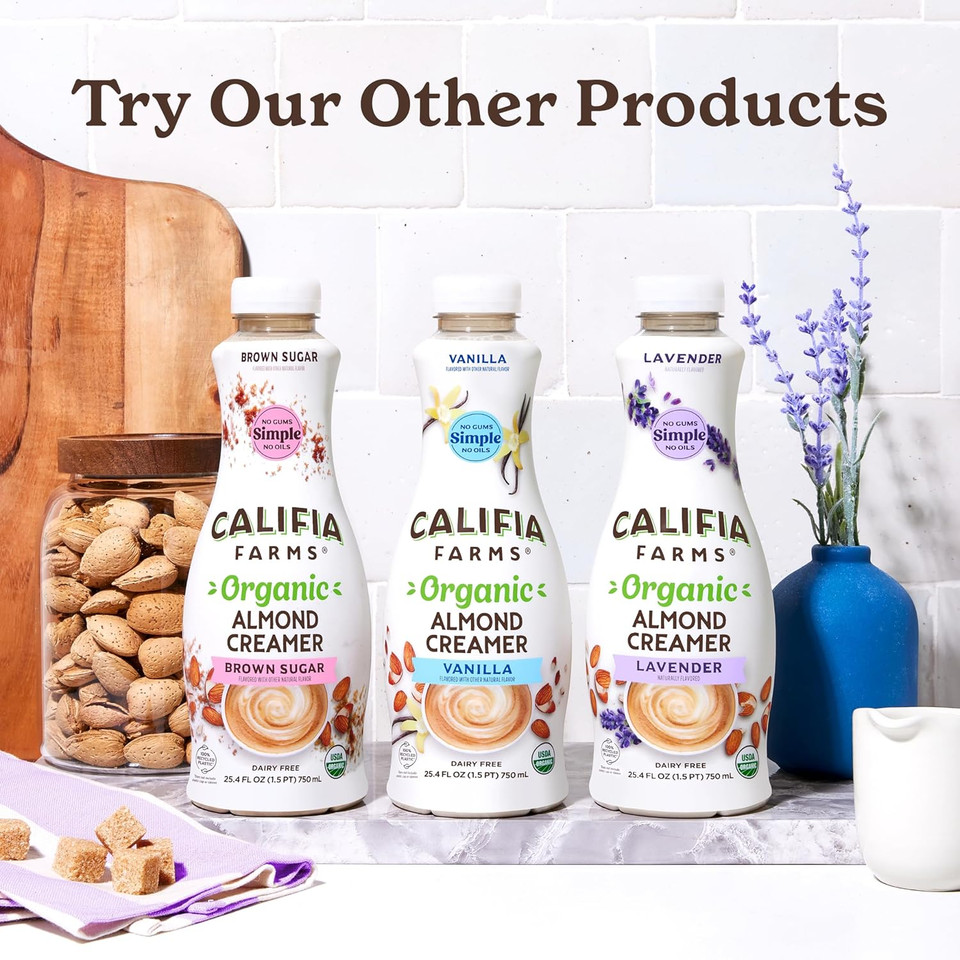 Califia Farms - Organic Vanilla Almond Milk Coffee Creamer, 25.4 Oz, Dairy Free, Plant Based, Vegan, Gluten Free, Non Gmo, Almond Creamer, Almond Milk, Usda Organic