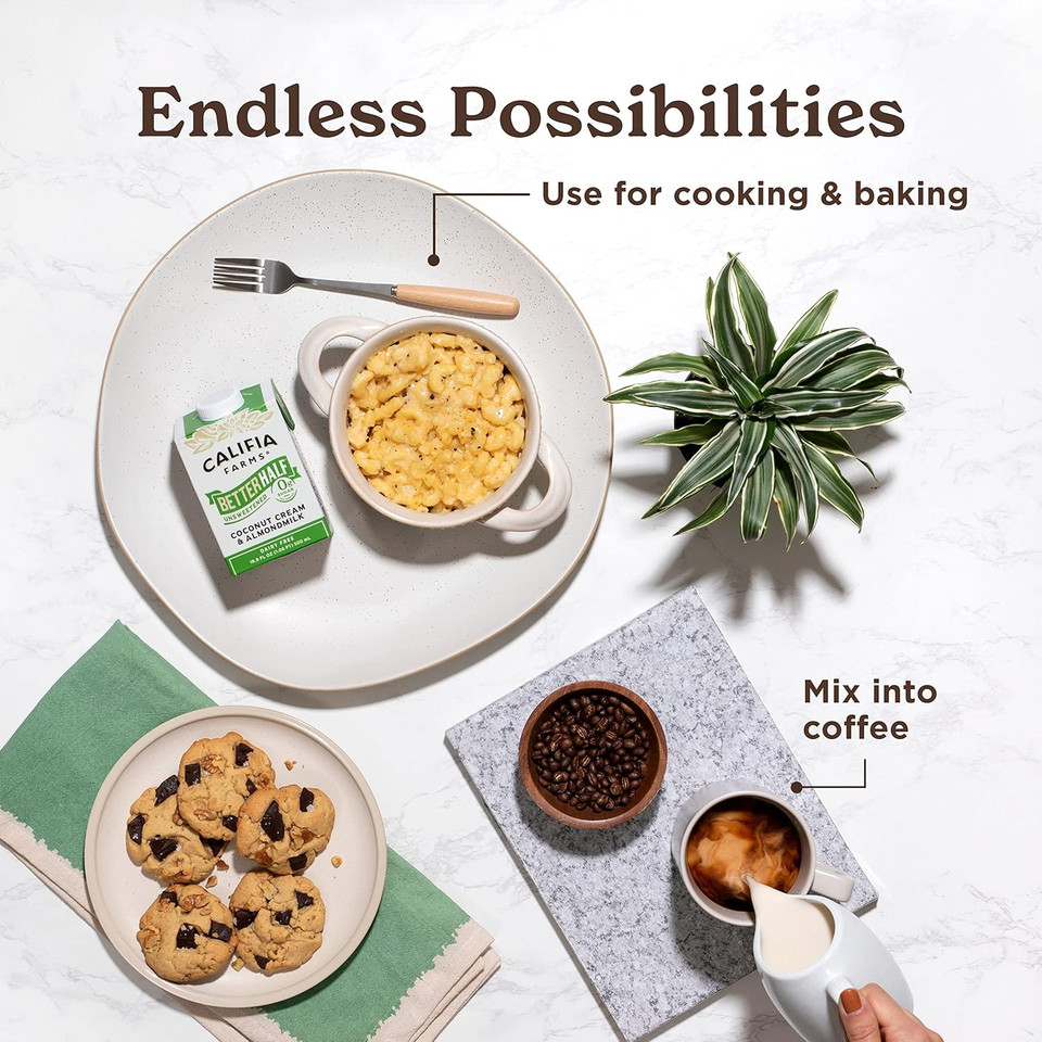 Califia Farms - Unsweetened Better Half, Half And Half Substitute, 32 Oz, Almond Milk, Coconut Cream, Coffee Creamer, Keto, Shelf Stable, Dairy Free, Plant Based, Vegan