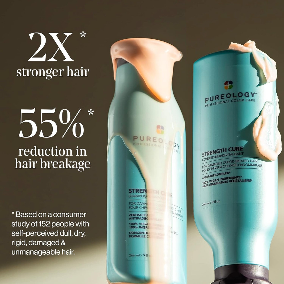 Pureology Strength Cure Damaged Hair Shampoo And Conditioner Set | For Strengthening Color Treated Hair | Sulfate-Free | Vegan | Paraben-Free9 Fl Oz (Pack Of 2)