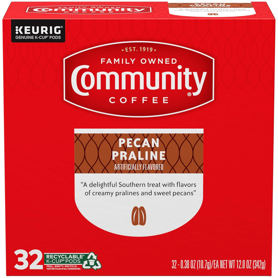 Community Coffee Pecan Praline Medium Roast Single Serve Keurig K-Cup Pods 32 Ct Box