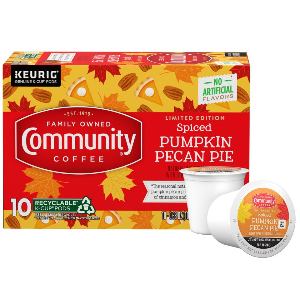 Community Coffee Spiced Pumpkin Pecan Pie Flavored 10 Count Coffee Pods, Medium Roast Compatible With Keurig 2.0 K-Cup Brewers, 10 Count (Pack Of 1)