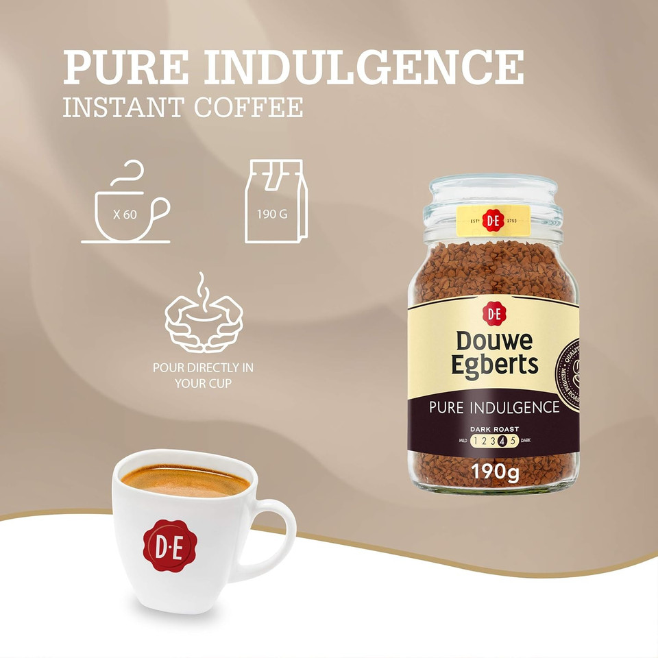 Douwe Egberts Pure Indulgence Instant Coffee In Jar, Dark Roast, 6.7-Ounce, 190 Gram