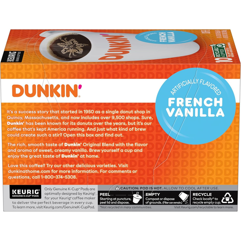 Dunkin' French Vanilla Flavored Coffee, 10 Keurig K-Cup Pods
