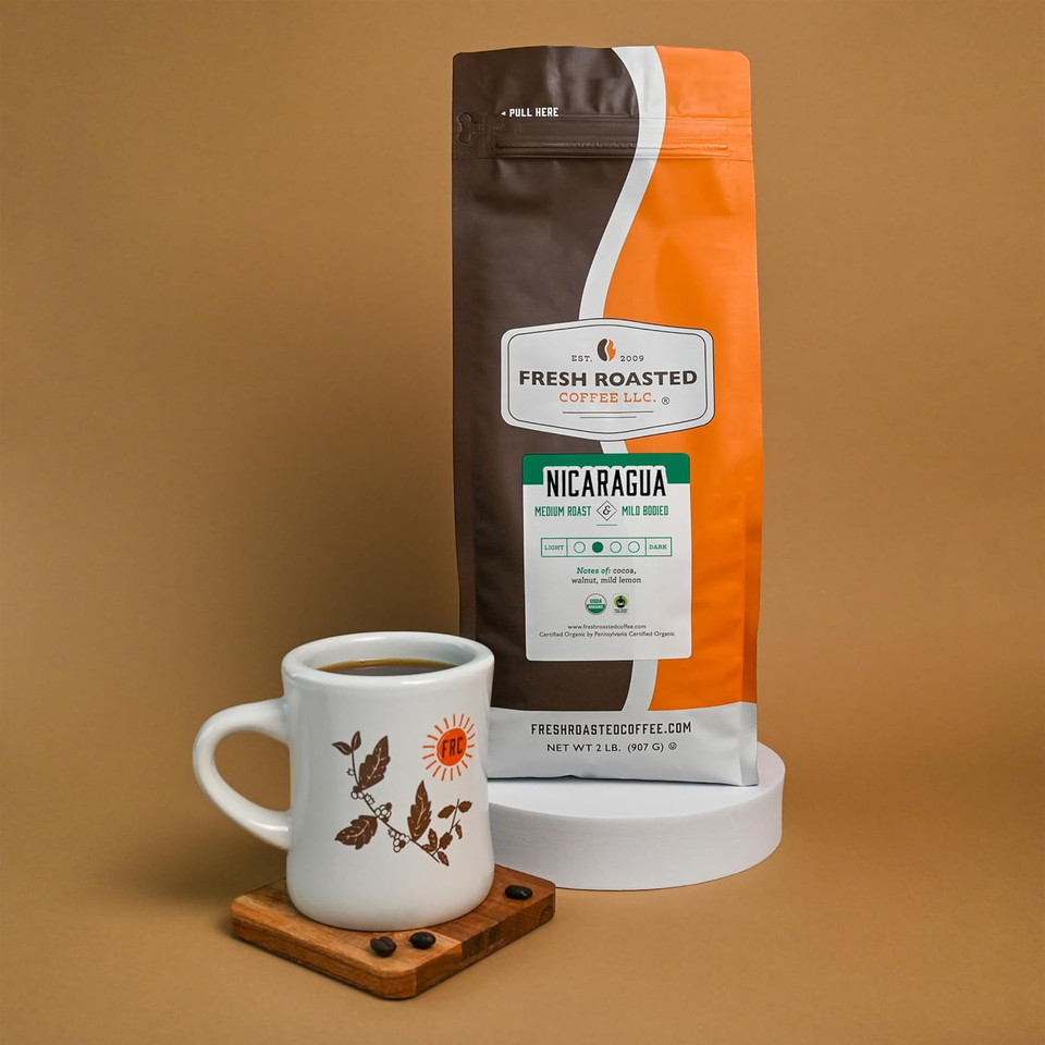 Fresh Roasted Coffee, Fair Trade Organic Nicaragua, 2 Lb (32 Oz), Medium Roast, Kosher, Ground