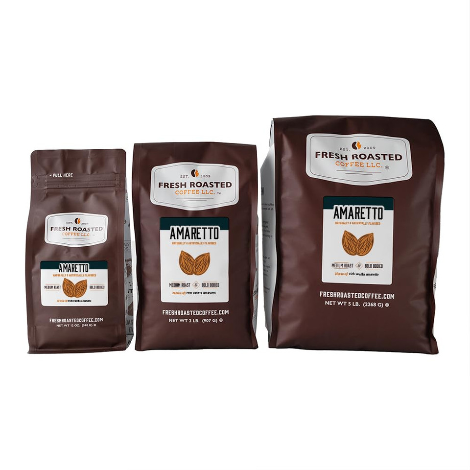 Fresh Roasted Coffee, Amaretto Flavored Coffee,5 Lb, Medium Roast, Kosher, Ground