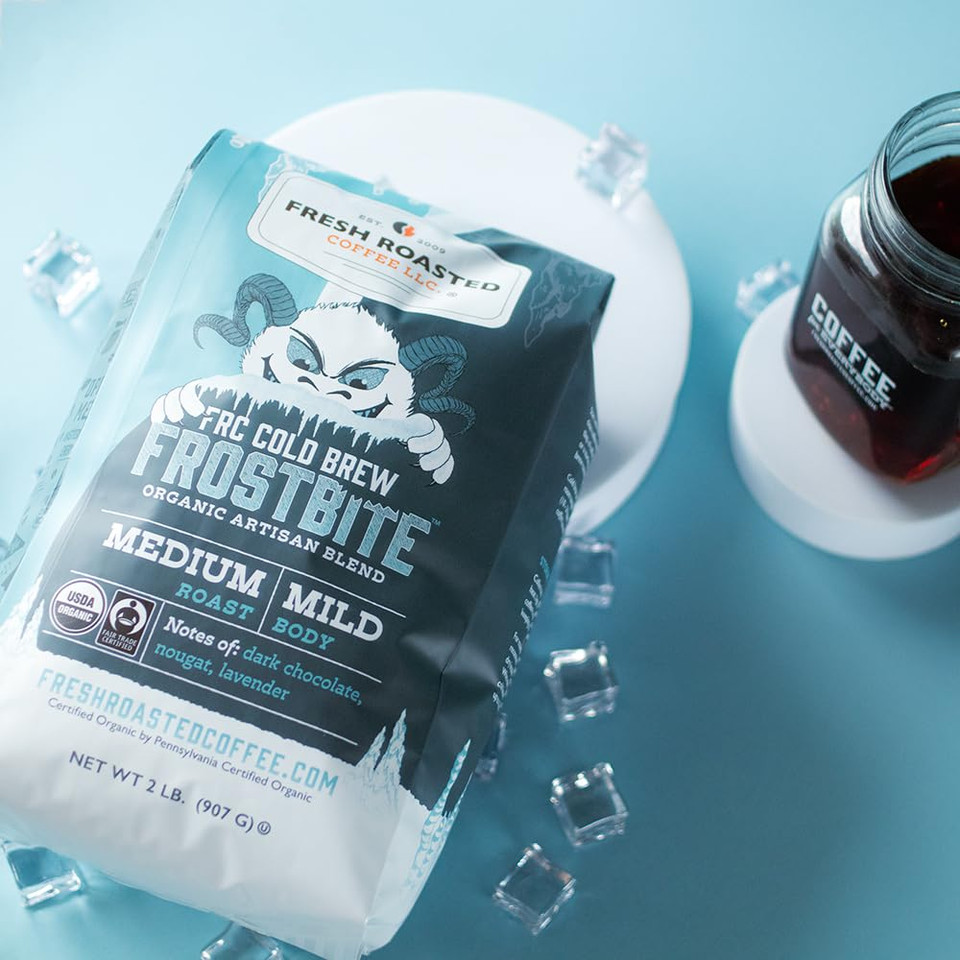 Fresh Roasted Coffee, Organic Frostbite Cold Brew, 2 Lb (32 Oz), Medium Roast, Kosher, Coarse Grind