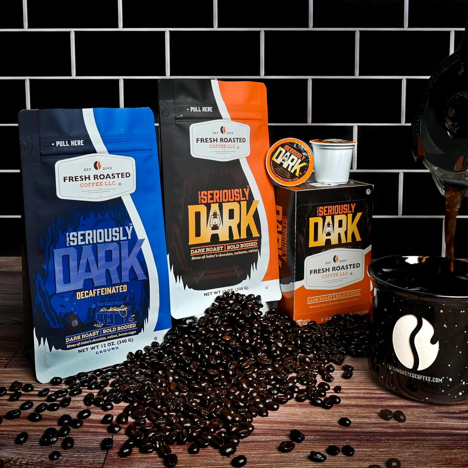Fresh Roasted Coffee,Seriously Dark Artisan Blend,12 Oz Dark Roast, Kosher, Whole Bean