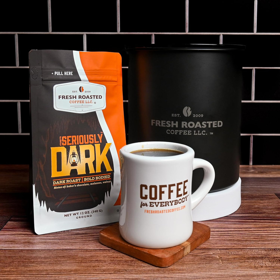 Fresh Roasted Coffee,Seriously Dark Artisan Blend,12 Oz Dark Roast, Kosher, Whole Bean