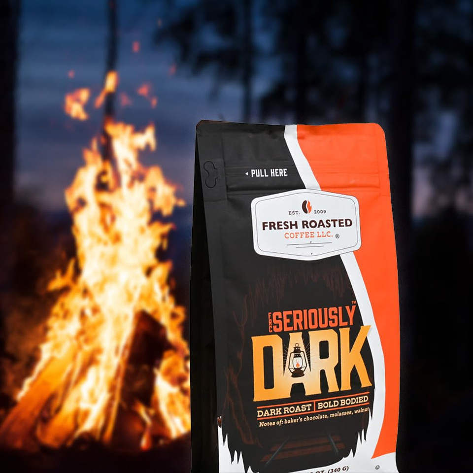 Fresh Roasted Coffee,Seriously Dark Artisan Blend,12 Oz Dark Roast, Kosher, Whole Bean