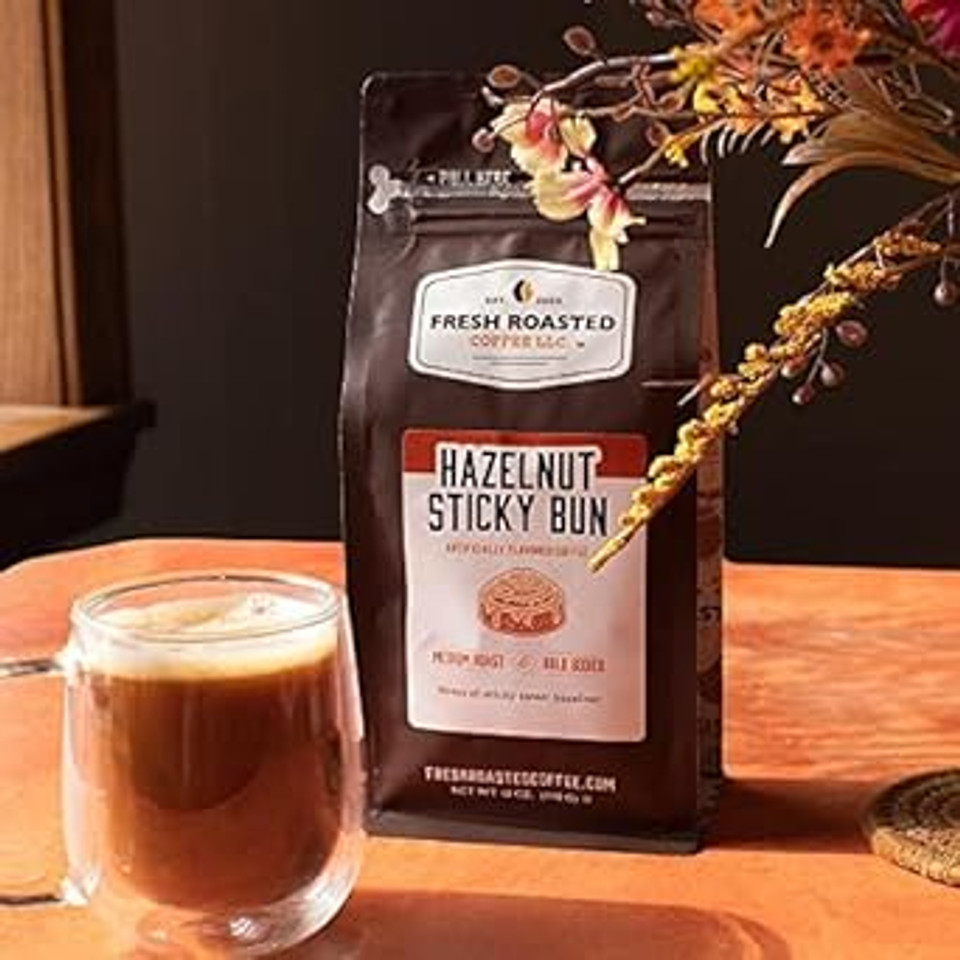 Fresh Roasted Coffee, Sticky Bun Flavored Coffee, 12 Oz, Medium Roast, Kosher, Whole Bean