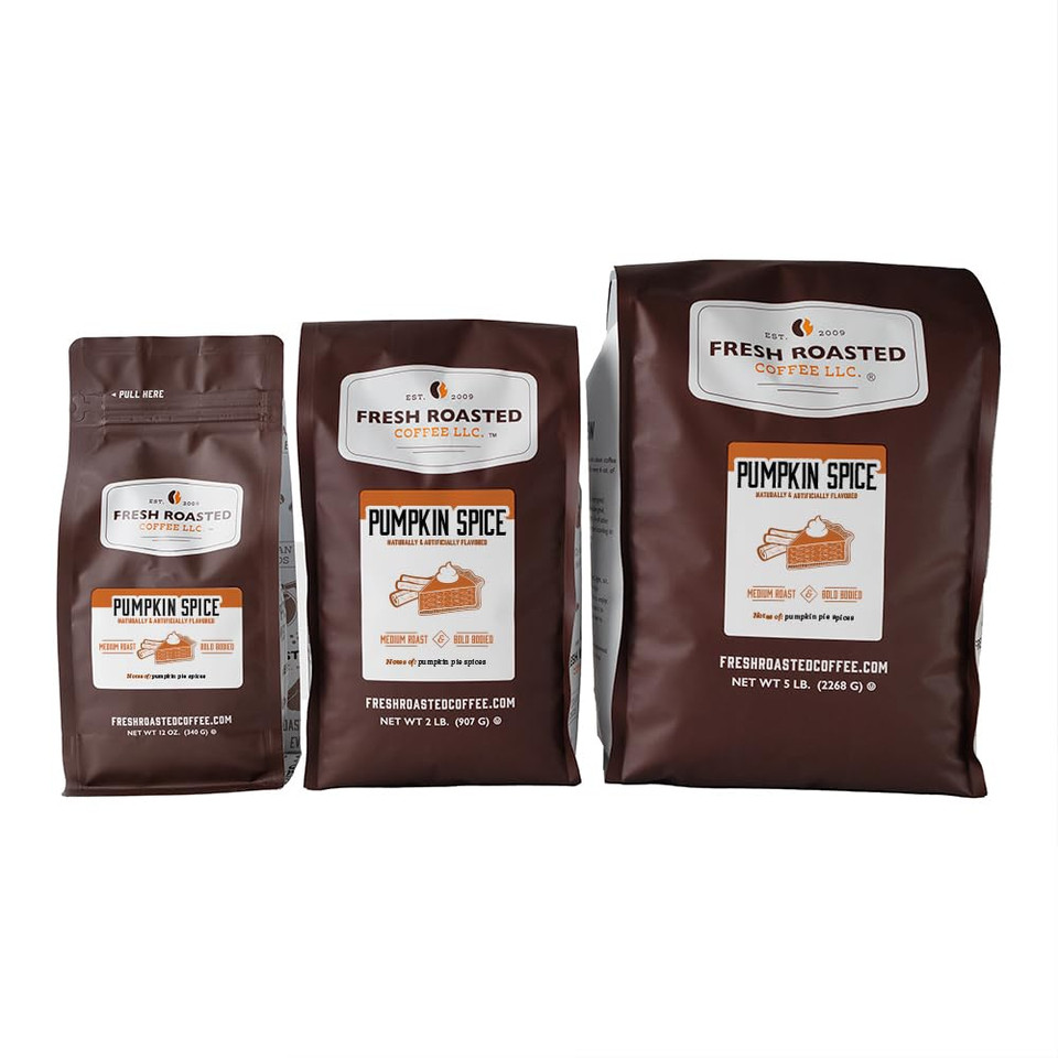 Fresh Roasted Coffee, Pumpkin Spice Flavored Coffee, 12 Oz, Medium Roast, Kosher, Whole Bean