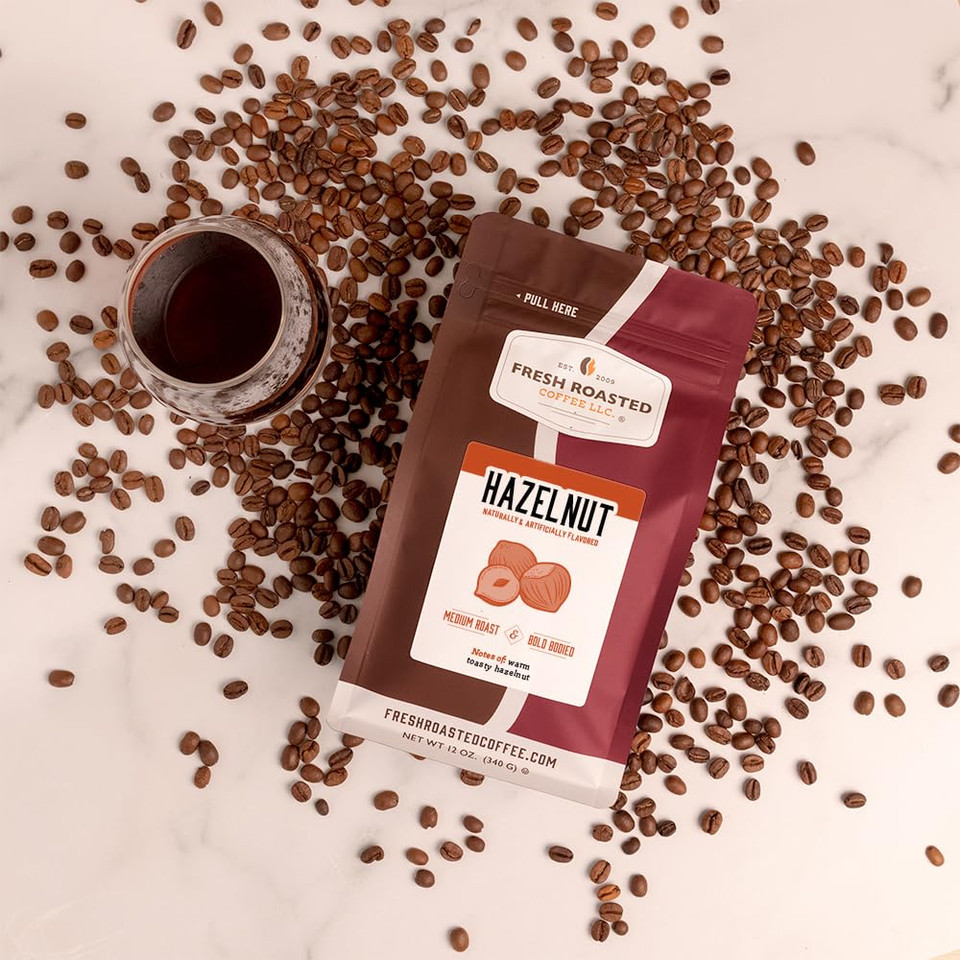 Fresh Roasted Coffee, Hazelnut Flavored Coffee, 12 Oz, Medium Roast, Kosher, Whole Bean Fresh Roasted Coffee, Hazelnut Flavored Coffee, 12 Oz, Medium Roast, Kosher, Whole Bean
