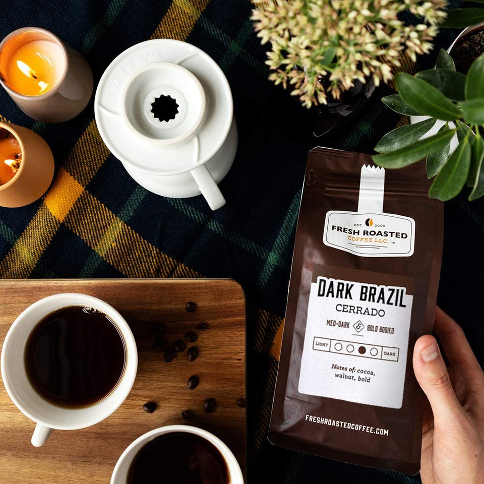 Fresh Roasted Coffee, Dark Brazil Cerrado, 2 Lb (32 Oz), Med-Dark Roast, Whole Bean, Kosher
