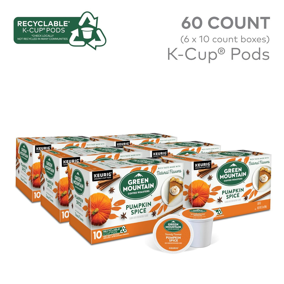 Green Mountain Coffee Roasters Pumpkin Spice, Keurig Single-Serve K-Cup Pods, Light Roast Coffee, 60 Count (6 Packs Of 10)