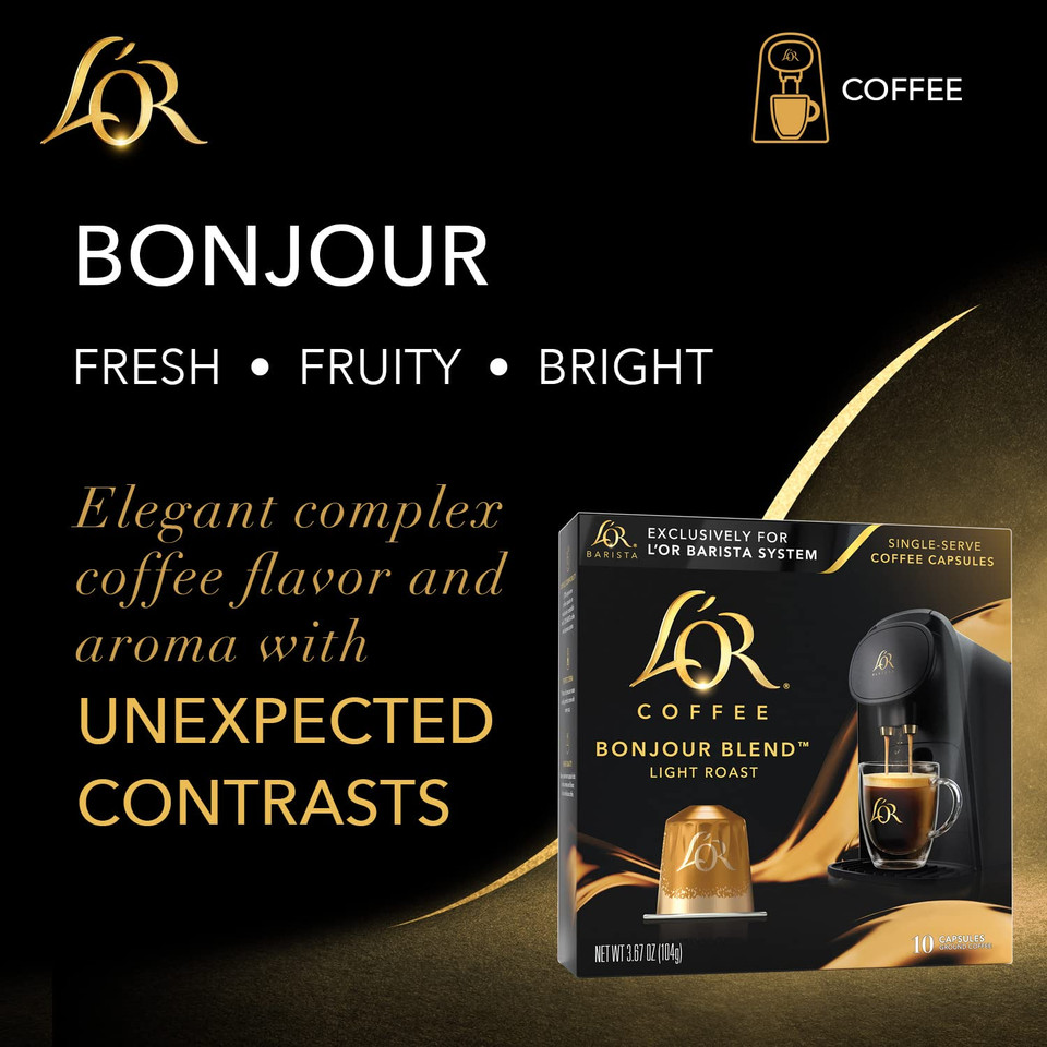 L'Or Coffee Pods, 30 Capsules Bonjour Light Roast Blend, Single Cup Aluminum Coffee Capsules Exclusively Compatible With The L'Or Barista System