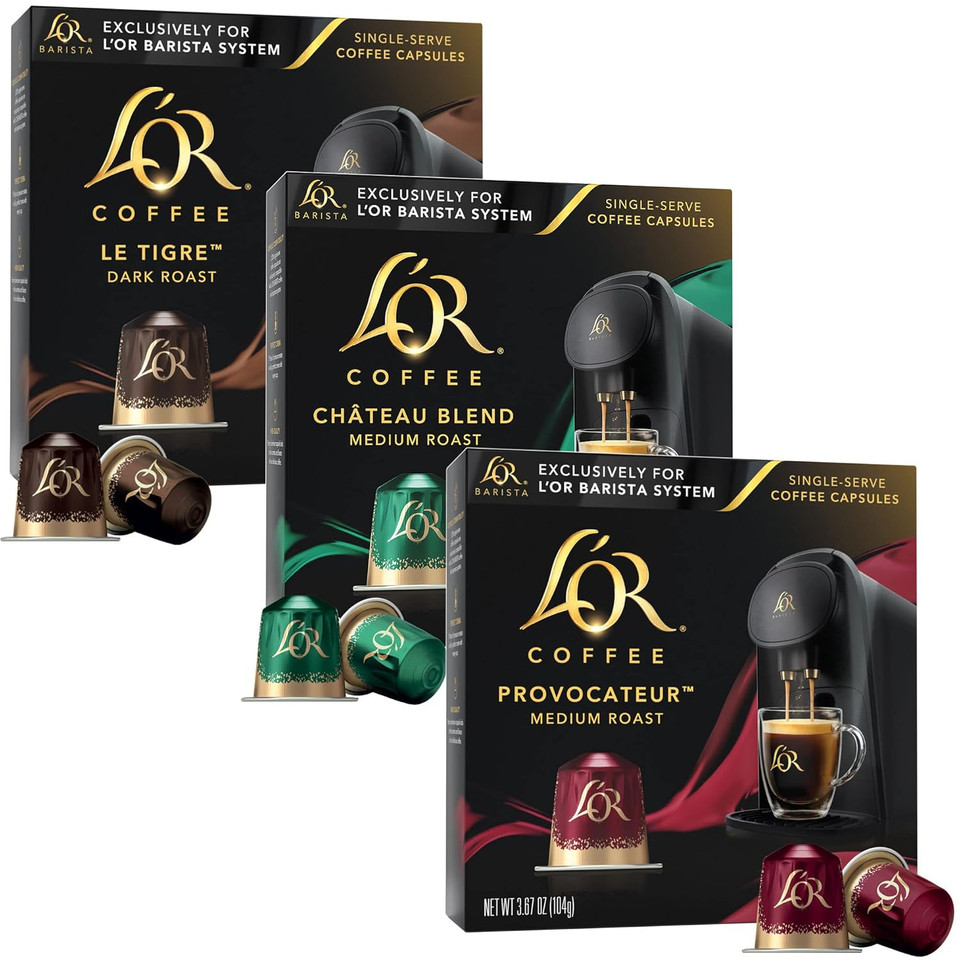 L'Or Coffee Pods, 30 Capsules Medium Dark Roast Variety Pack, Single Cup Aluminum Coffee Capsules Exclusively Compatible With The L'Or Barista System
