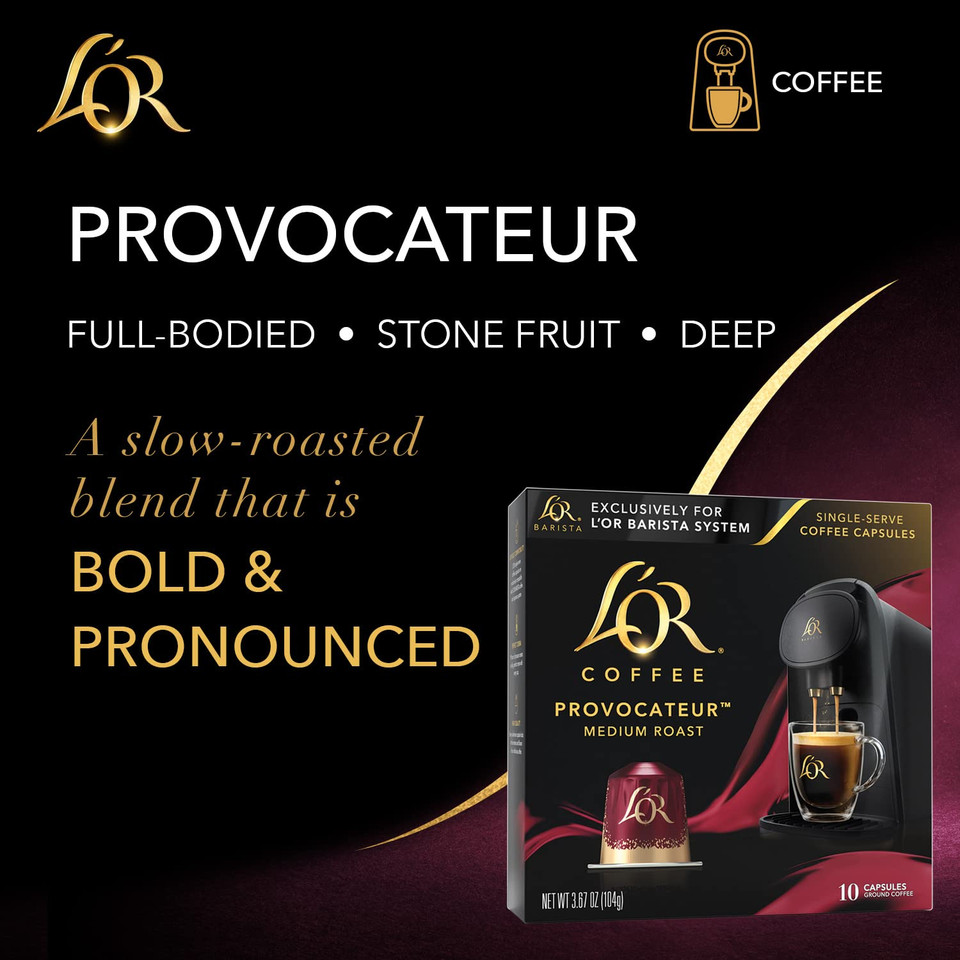 L'Or Coffee Pods, 30 Capsules Provocateur Medium Roast Blend, Single Cup Aluminum Coffee Capsules Exclusively Compatible With The L'Or Barista System
