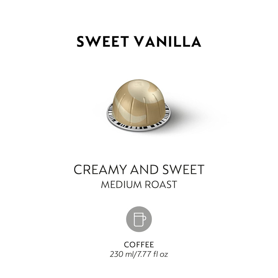 Nespresso Capsules Vertuo, Sweet Vanilla, Medium Roast Coffee, 30 Count Coffee Pods