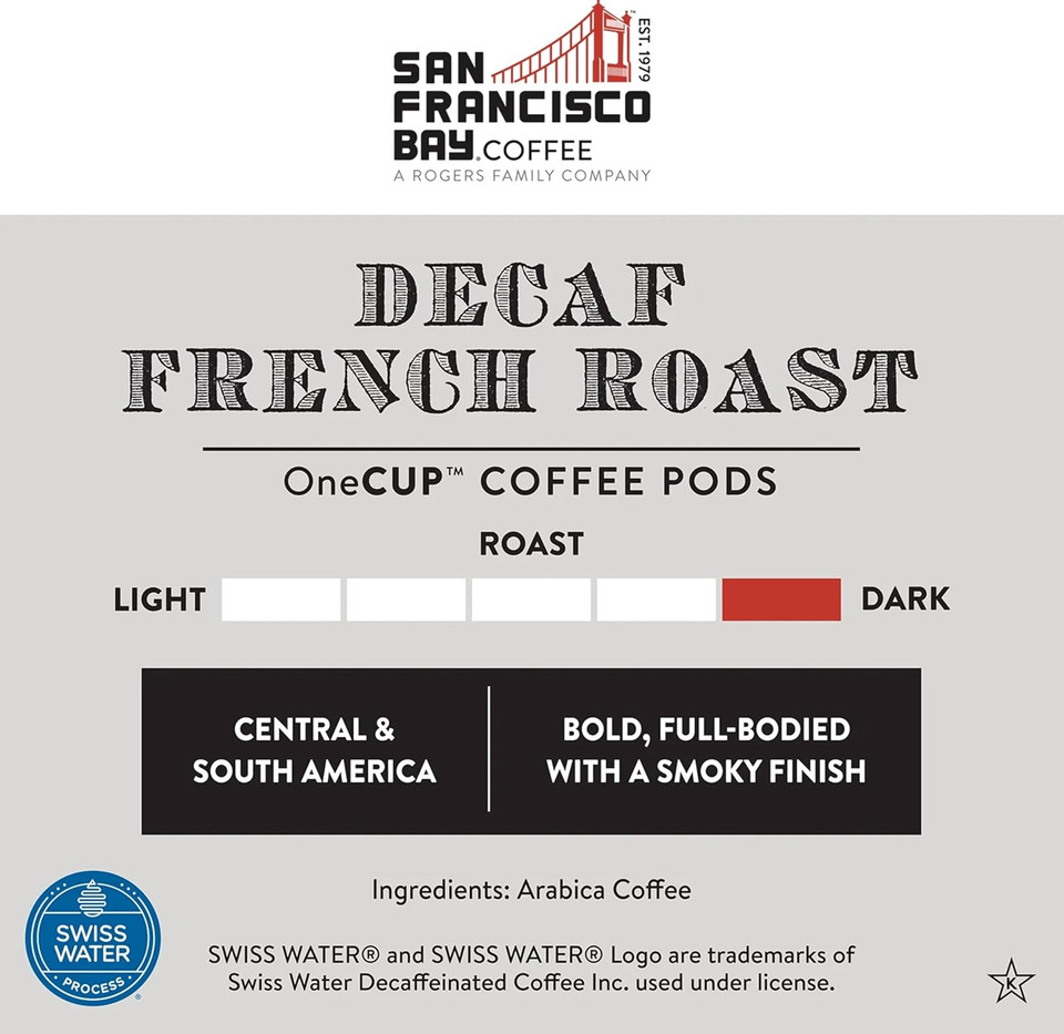 San Francisco Bay Compostable Coffee Pods - Decaf French Roast (36 Ct) K Cup Compatible Including Keurig 2.0, Dark Roast, Swiss Water Processed San Francisco Bay Compostable Coffee Pods - Decaf French Roast (36 Ct) K Cup Compatible Including Keurig 2.0, Dark Roast, Swiss Water Processed