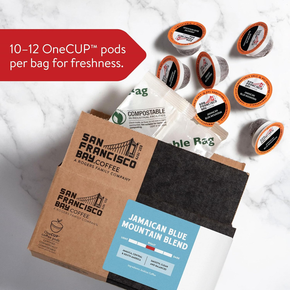 San Francisco Bay Compostable Coffee Pods - Jamaica Blue Mountain Blend (10 Ct) K Cup Compatible Including Keurig 2.0, Medium Roast