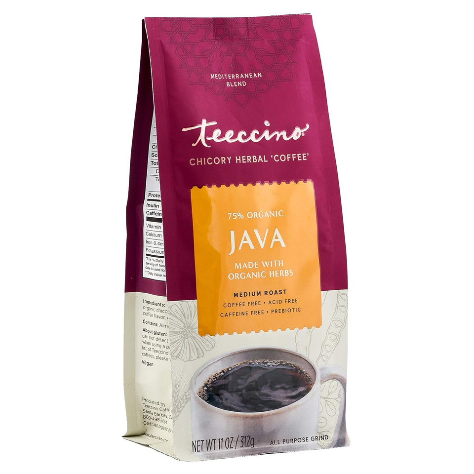 Teeccino Java Chicory Coffee Alternative - Ground Herbal Coffee Thatã¢ÂS Prebiotic, Caffeine Free & Acid Free, Medium Roast, 11 Ounce