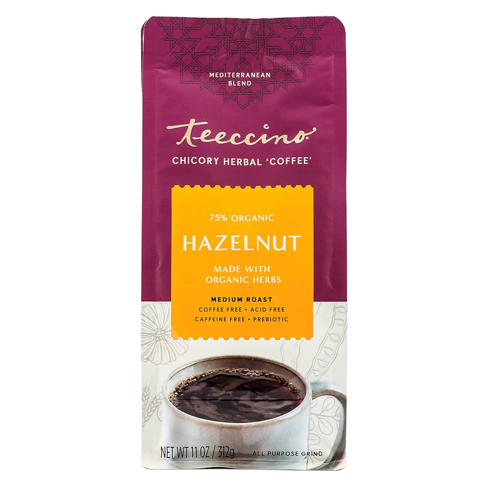 Teeccino Chicory Coffee Alternative ÃÂ Hazelnut ÃÂ Ground Herbal Coffee Thatã¢ÂS Prebiotic, Caffeine Free & Acid Free, Medium Roast, 11 Ounce
