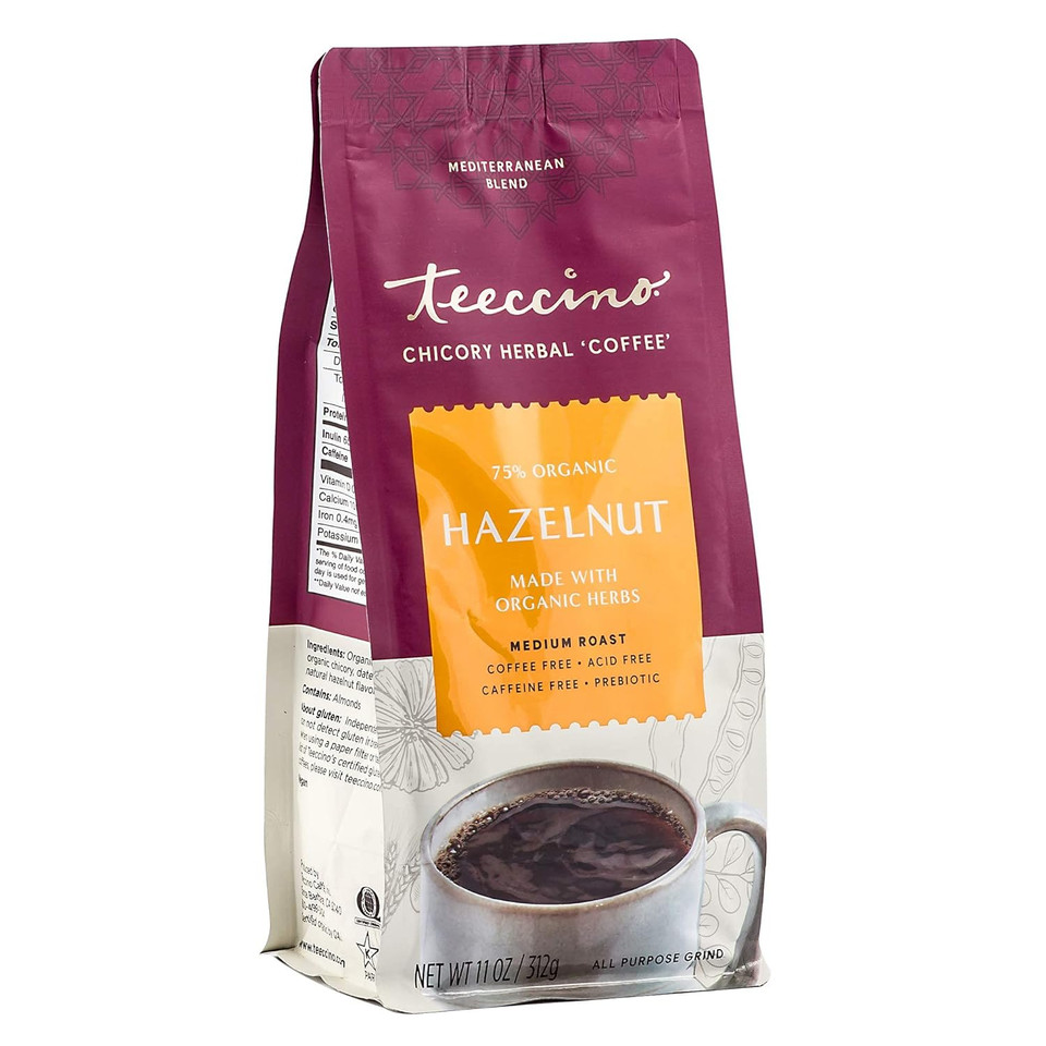 Teeccino Hazelnut Chicory Coffee Alternative - Ground Herbal Coffee Thatã¢ÂS Prebiotic, Caffeine Free & Acid Free, Medium Roast, 11 Ounce (Pack Of 3)