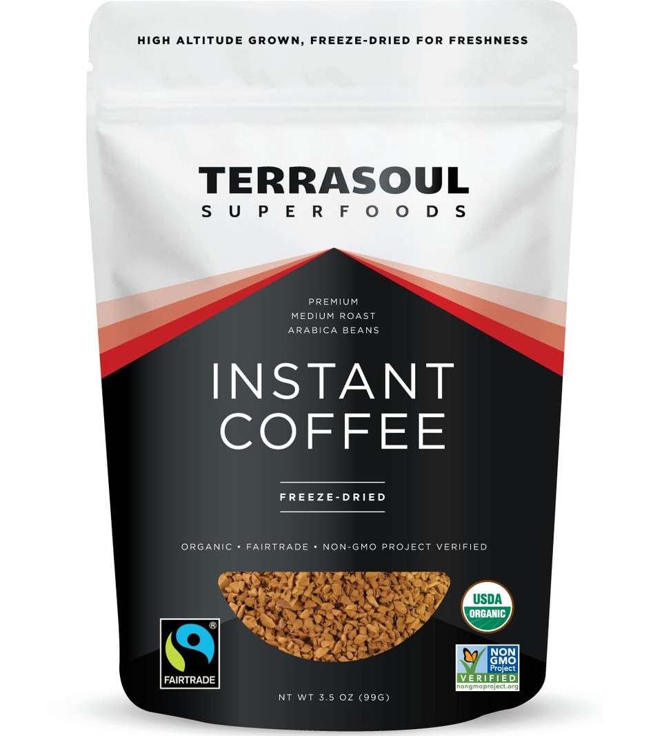 Terrasoul Superfoods Organic Freeze-Dried Instant Coffee, 3.5 Oz - Fairtrade | Arabica Beans | Fresh Taste | Medium Roast