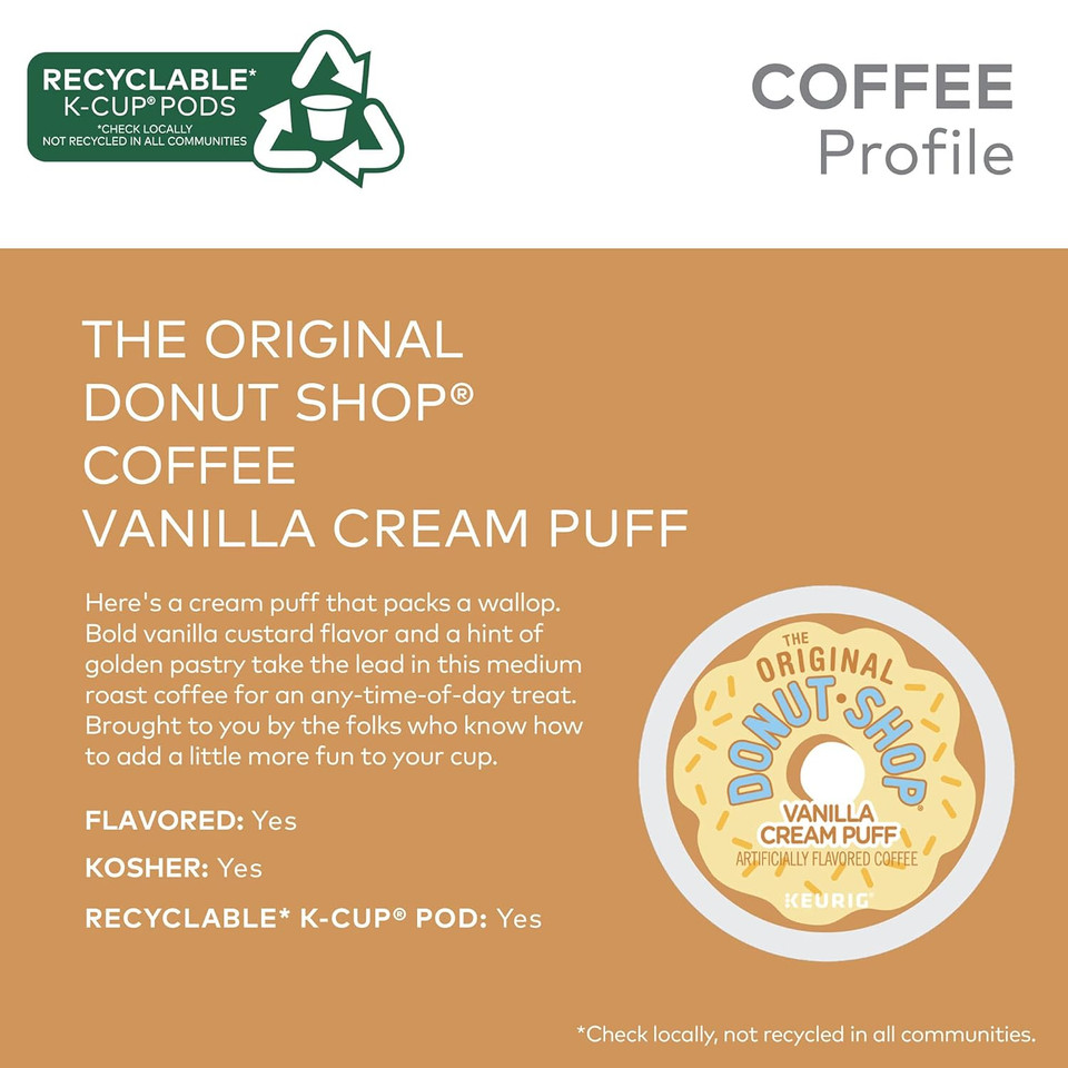 The Original Donut Shop Vanilla Cream Puff Keurig Single-Serve K-Cup Pods, Medium Roast Coffee, 72 Count (6 Packs Of 12)