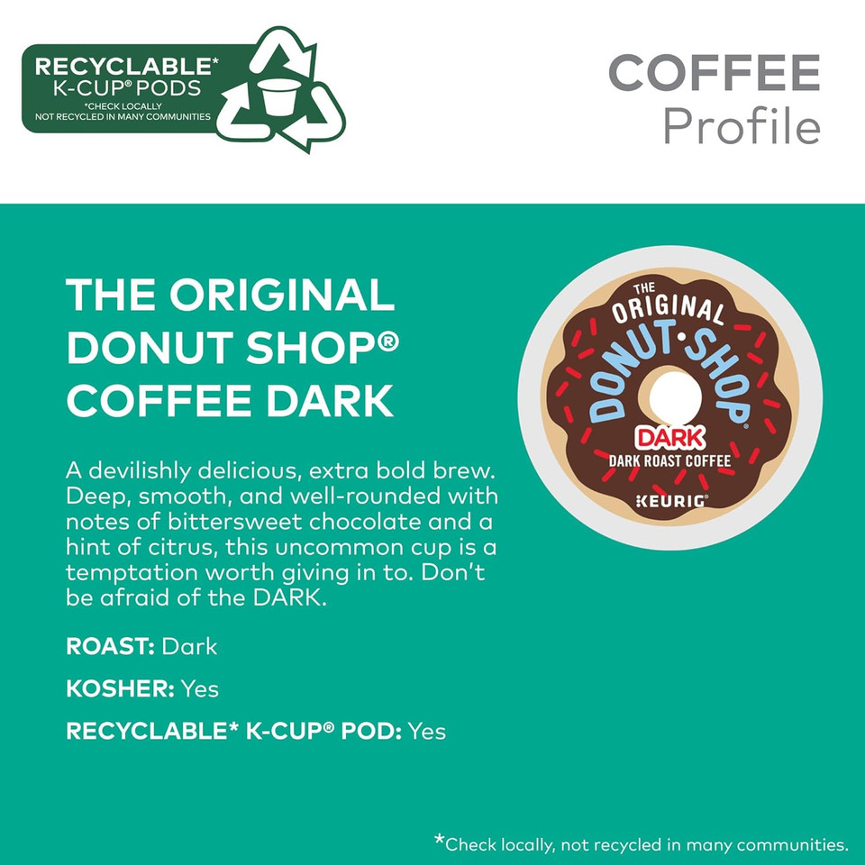 The Original Donut Shop Dark Keurig Single-Serve K-Cup Pods, Dark Roast Coffee, 60 Count, (6 Packs Of 10)