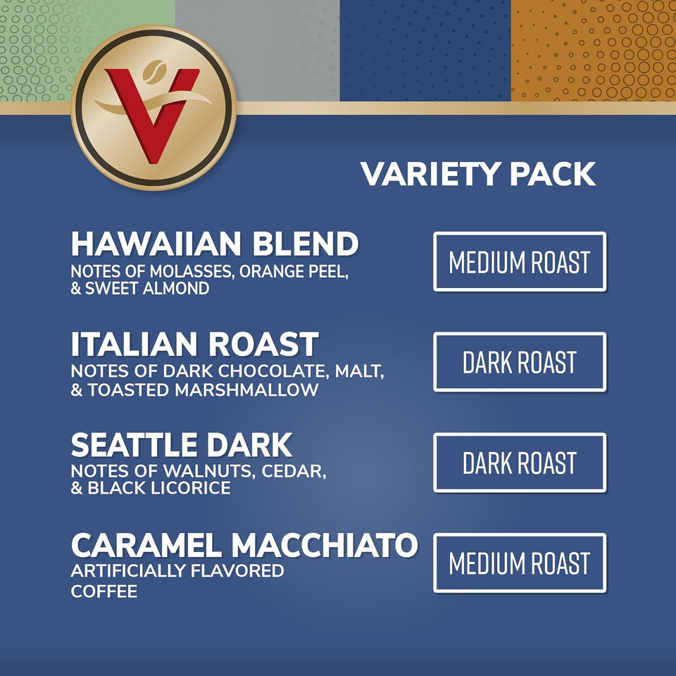 Victor Allen'S Coffee Variety Pack (Kona Blend, Italian Roast, Seattle Dark, Caramel Macchiato), 96 Count, Single Serve Coffee Pods For Keurig K-Cup Brewers