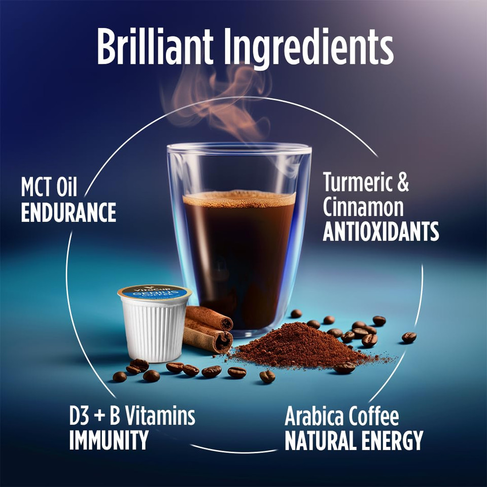 Decaf Genius Keto Coffee Pods With Mct Oil, Turmeric, And B Vitamins By Vitacup For Focus In Recyclable Single Serve Pod Compatible With K-Cup Brewers Including Keurig 2.0, 16 Ct