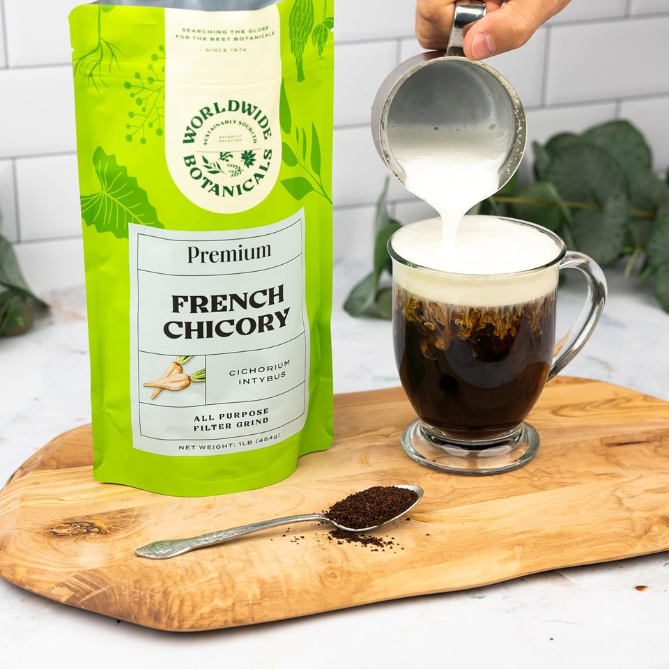 Worldwide Botanicals French Chicory Root - Brew Like Coffee, Blend Roasted Chicory Root With Coffee, Prebiotic Coffee Alternative, Acid Free, Caffeine Free, Kosher, 1 Pound, Pack Of 2