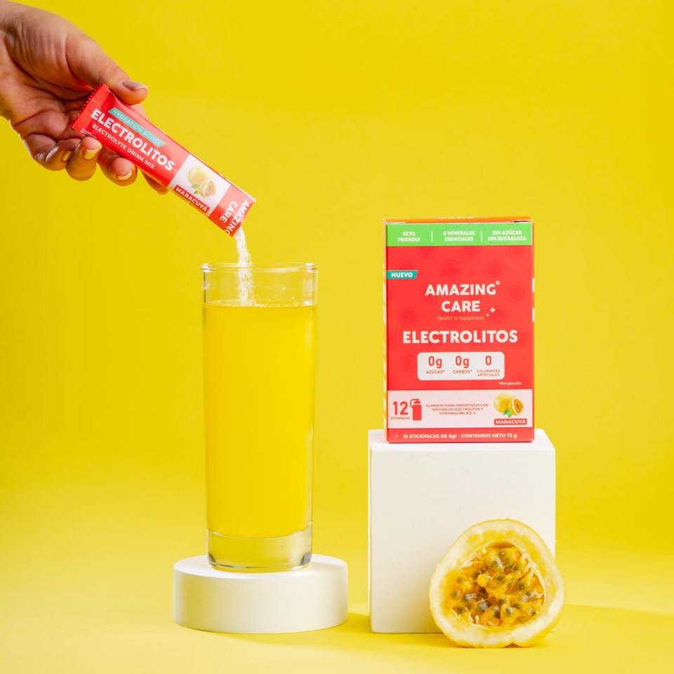 Amazing Care Sugar Free Electrolytes Powder Packets For Optimal Hydration - Passion Fruit Flavor 12 Sticks