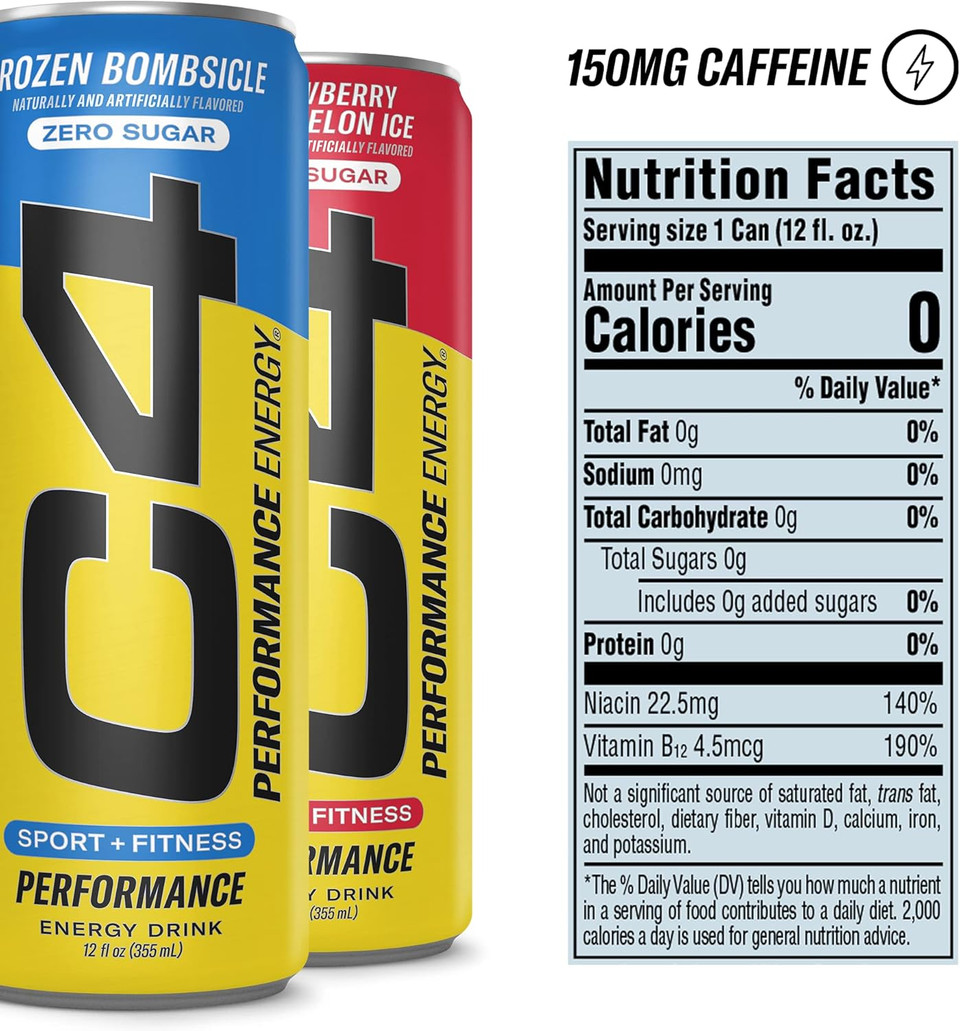 C4 Performance Energy Drink Official Variety Pack | Zero Sugar Carbonated Preworkout Energy | 150Mg Caffeine With Beta Alanine | 4 Flavors | 12 Fl Oz (12 Pack)