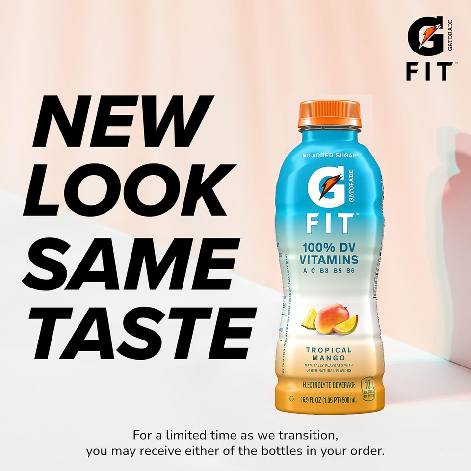 Gatorade Fit Electrolyte Beverage, Healthy Real Hydration, Tropical Mango, 16.9.Oz Bottles (12 Pack)