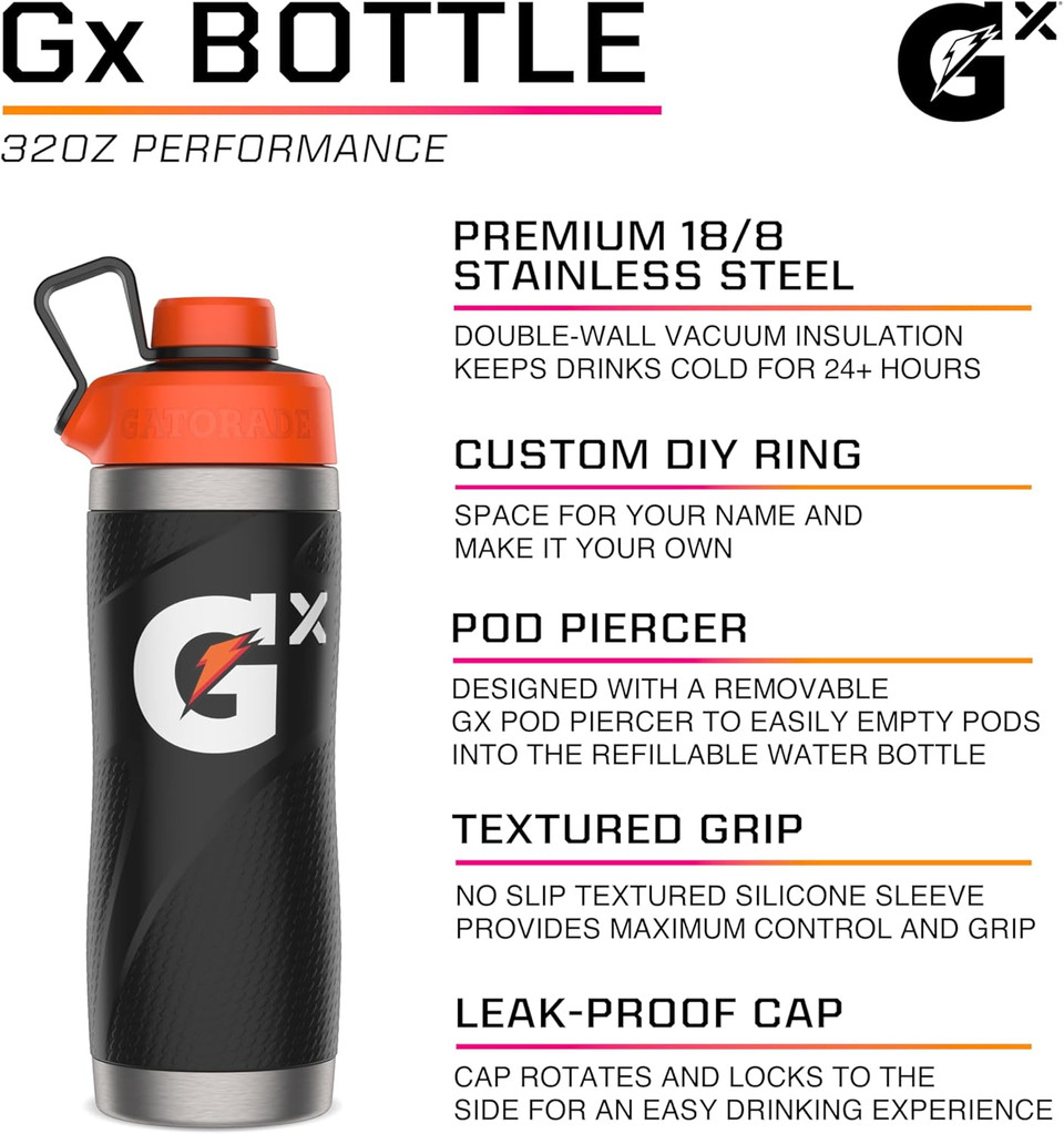 Gatorade Gx Stainless Steel Bottle, 32Oz