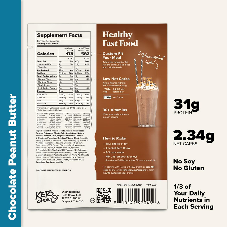 Keto Chow Premium Kit | Keto Meal Replacement Shake Powder | Nutritionally Complete | Low Carb Shakes | Delicious Easy Meal Substitute | Protein Rich Keto Food You Choose The Fat | Single Meal Samples