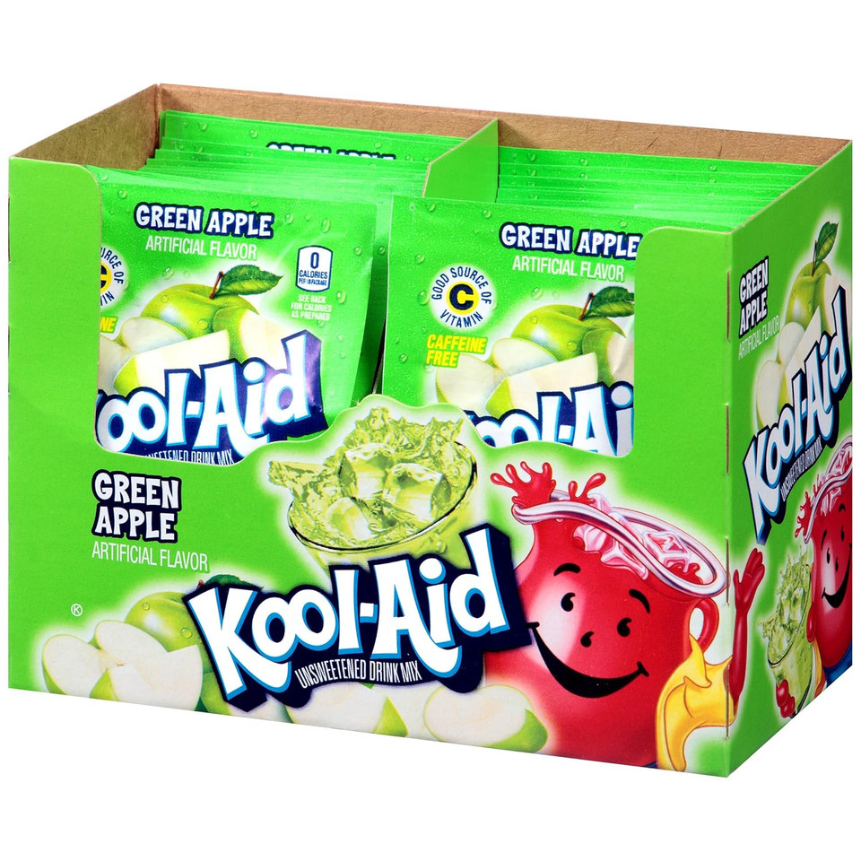 Kool-Aid Unsweetened Caffeine Free Green Apple Zero Calories Powdered Drink Mix Pitcher Packets , 48 Count ( Pack Of 4 )