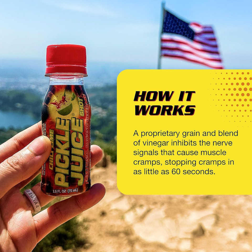 Pickle Juice Sports Drink Shots, Extra Strength, Chili Lime - Relieves Cramps Fast - Electrolyte Shots For Day & Night Time Cramp Relief For Leg Cramps - 2.5 Oz, 24 Pack
