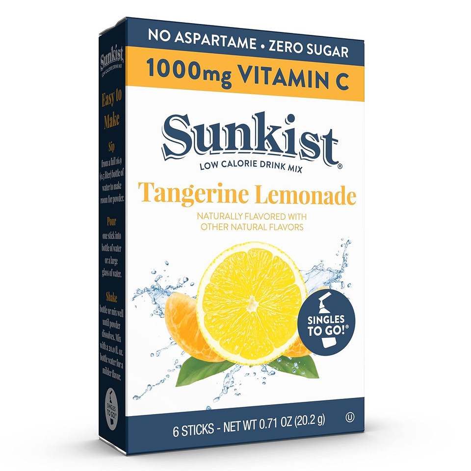 Sunkist Singles To Go Drink Mix Packets, Tangerine Lemonade, 6-Count Box  Powdered Drink Packets With 1000Mg Of Vitamin C Per Serving, 72 Total Powder Sticks