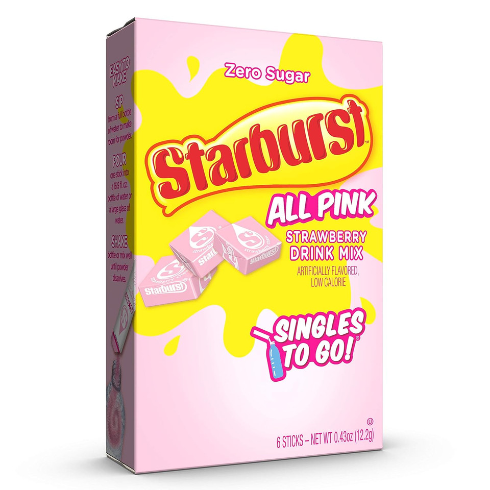 Starburst Singles To Go Zero Sugar Drink Mix, Strawberry, 6 Ct Per Box (Pack Of 6)
