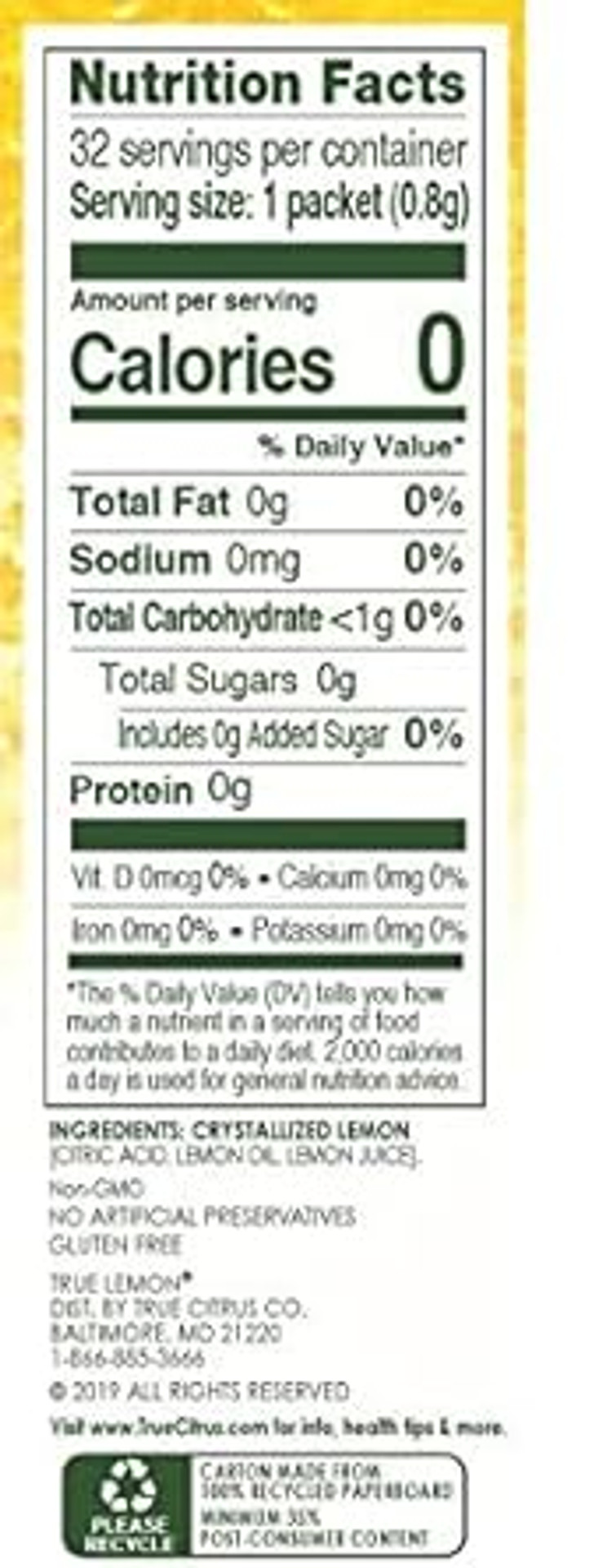 True Lemon Crystallized Lemon, 0.03 Ounce (Pack Of 192)