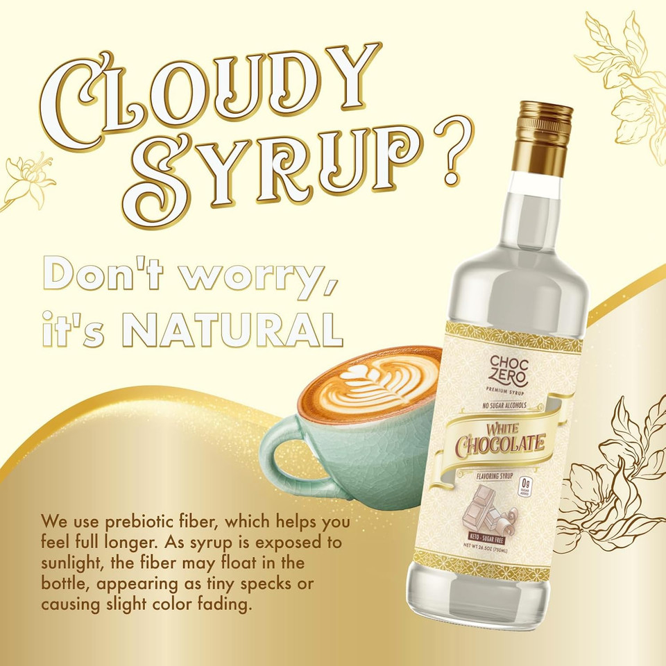 Choczero Sugar Free White Chocolate Syrup For Coffee - Latte Flavoring Syrups - Keto Friendly, Zero Sugar, 25.4 Ounces Bottle (Pack Of 1)
